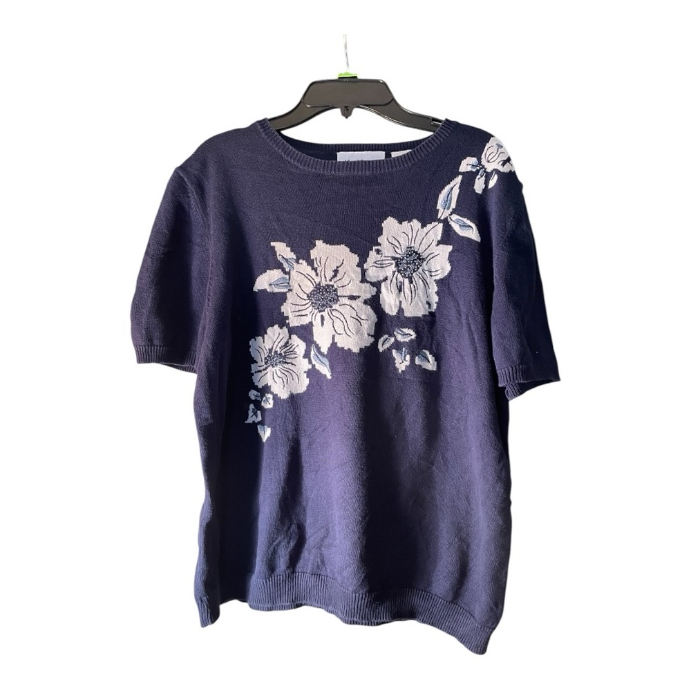 Alfred Dunner Woman’s Short Sleeve 100% Cotton Blouse with Embroidery and beads